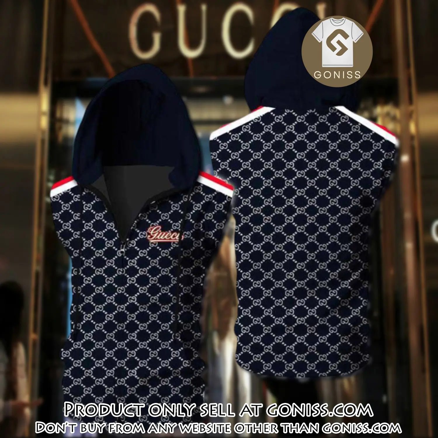 Gucci navy unisex sleeveless zip up hoodie luxury for men women szh006 gn0619860